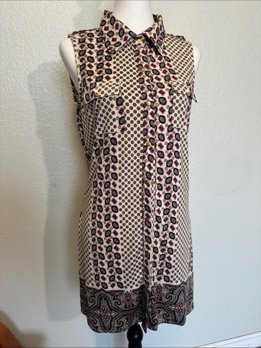 BCBGMaxAzria Cream Printed Tunic MCM Slinky M